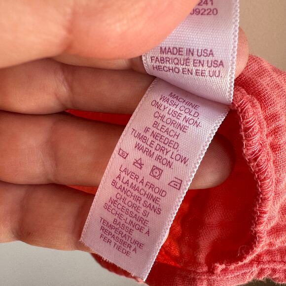 Velvet Capria Challis Top Cotton Gauze Coral Pink Button Front Short Sleeve Sz M - Picture 4 of 5